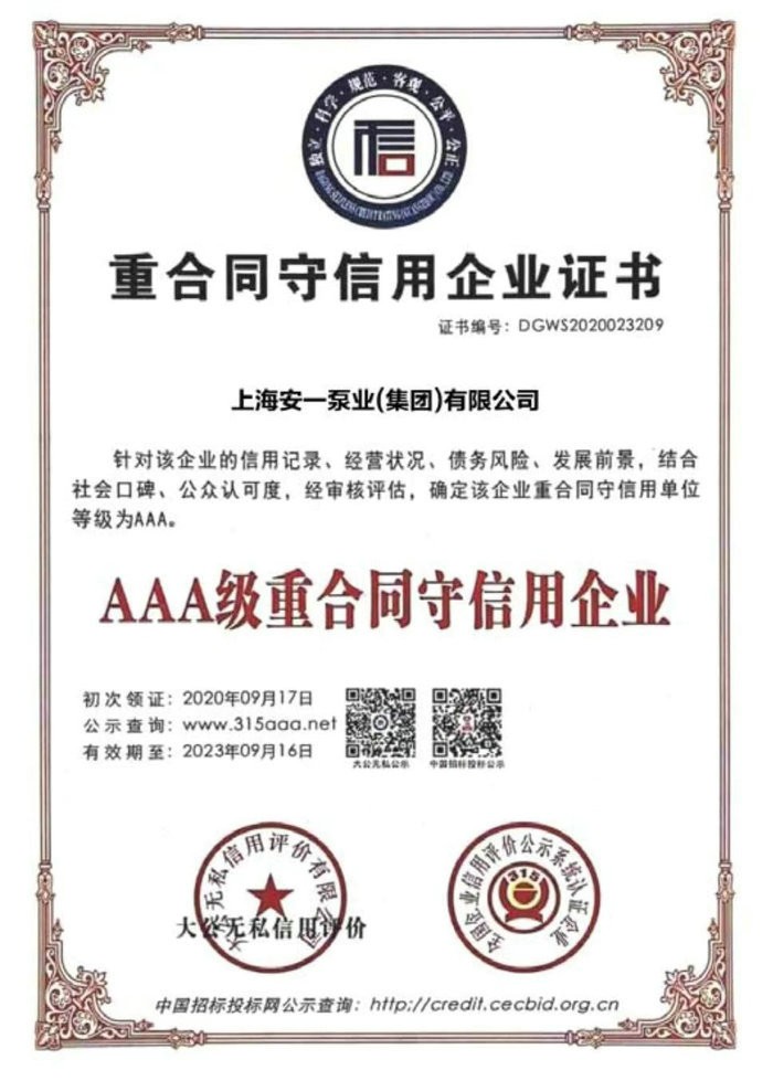 重合同守信用企業證書
